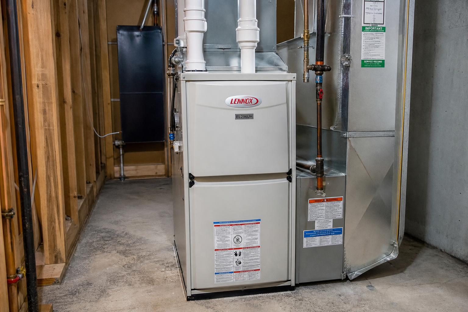 High-efficiency condensing furnace installed in a Newmarket basement