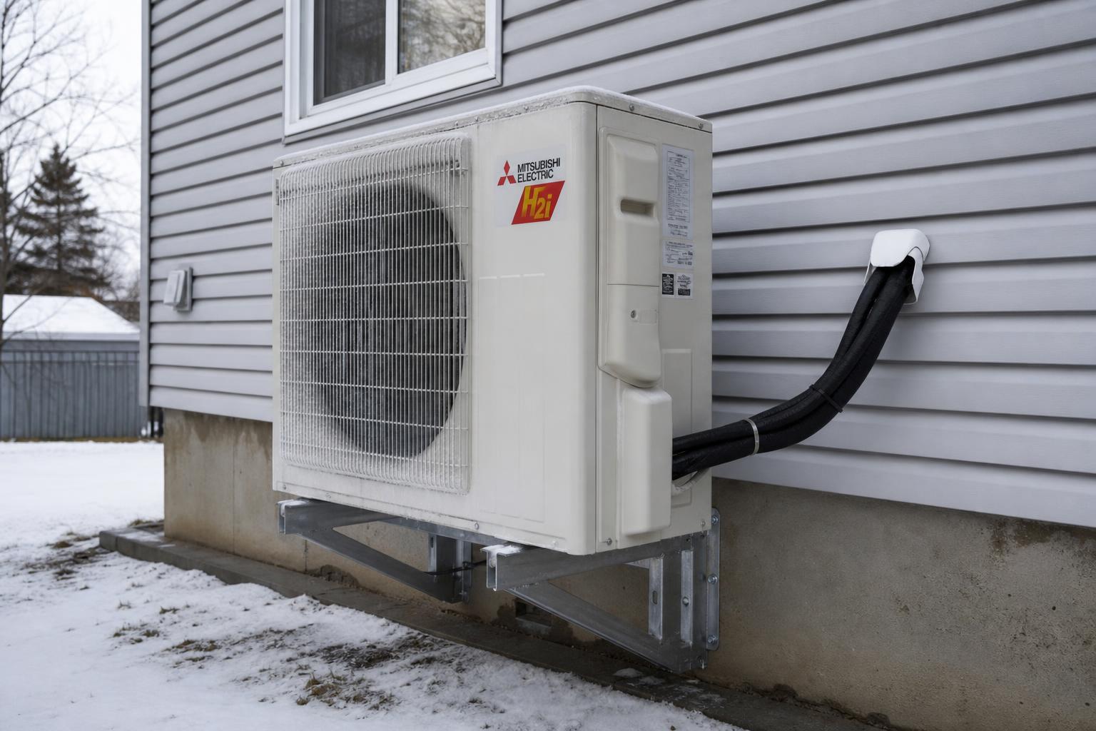 Ductless heat pump head in a modern living room